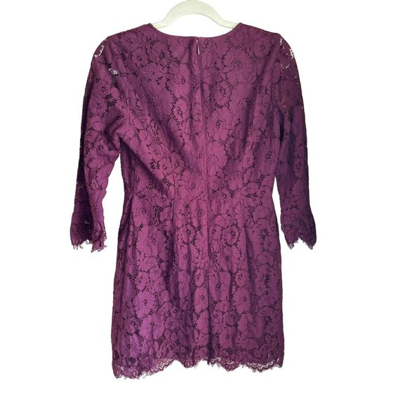 Ann Taylor Women's Purple Lace 3/4 Length Sleeve Dress Size 6 Petite Frayed Hem - Picture 7 of 10